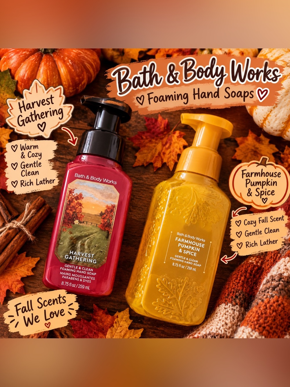 Bath & Body Works Farmhouse Pumpkin & Spice Foaming Hand Soap set